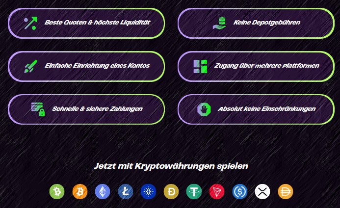 Startseite mit den Versprechen des Angebots